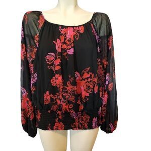 Harper 241 Red and Pink Floral Long‎ Sleeve Blouse